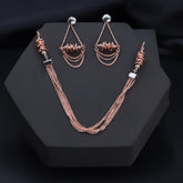 Rose Gold Beads Necklace With Earrings